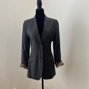 Dolce & Gabbana Gray & Silver Pinstripe Women's Suit Leopard Lined